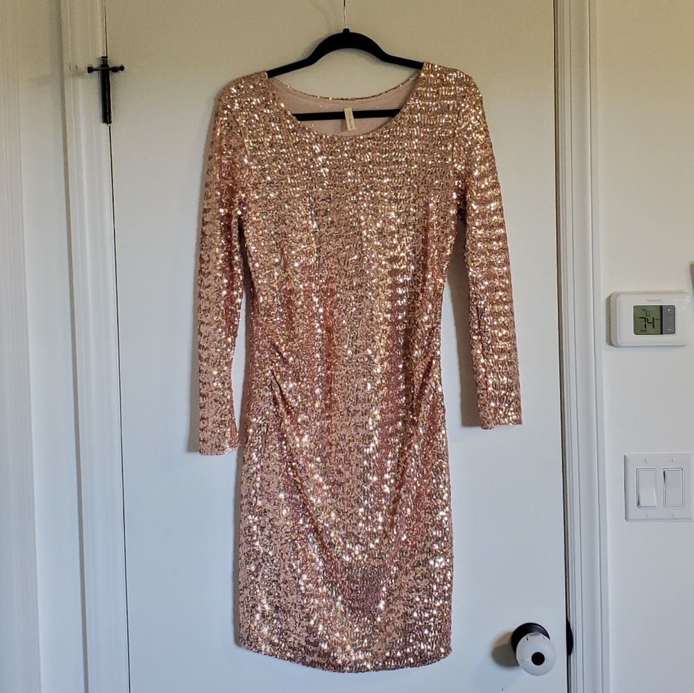 Maternity Pink Blush Rose Gold Sequin Maternity Dress Size M